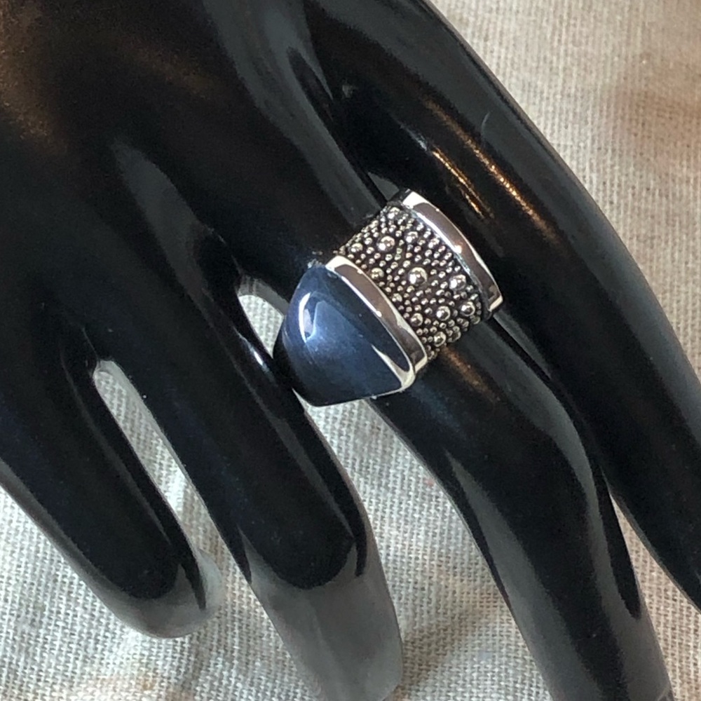 MICHAEL DAWKINS Sterling Silver Starry Night Oxidized Caviar Accent Ring Sz 8.75